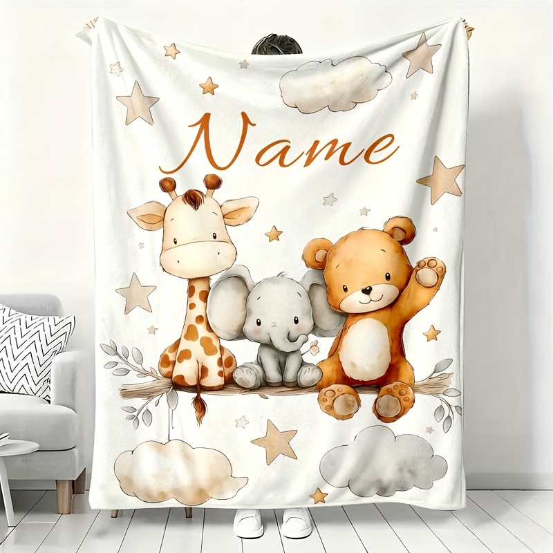 Image of 1pc Custom Name Or Text Printed Flannel Blanket - 280gsm, Suitable For Sofas, Travel, Camping, Living Rooms, Offices - Machine Washable, , Suitable For , Used In Air-conditioned Rooms In Summer