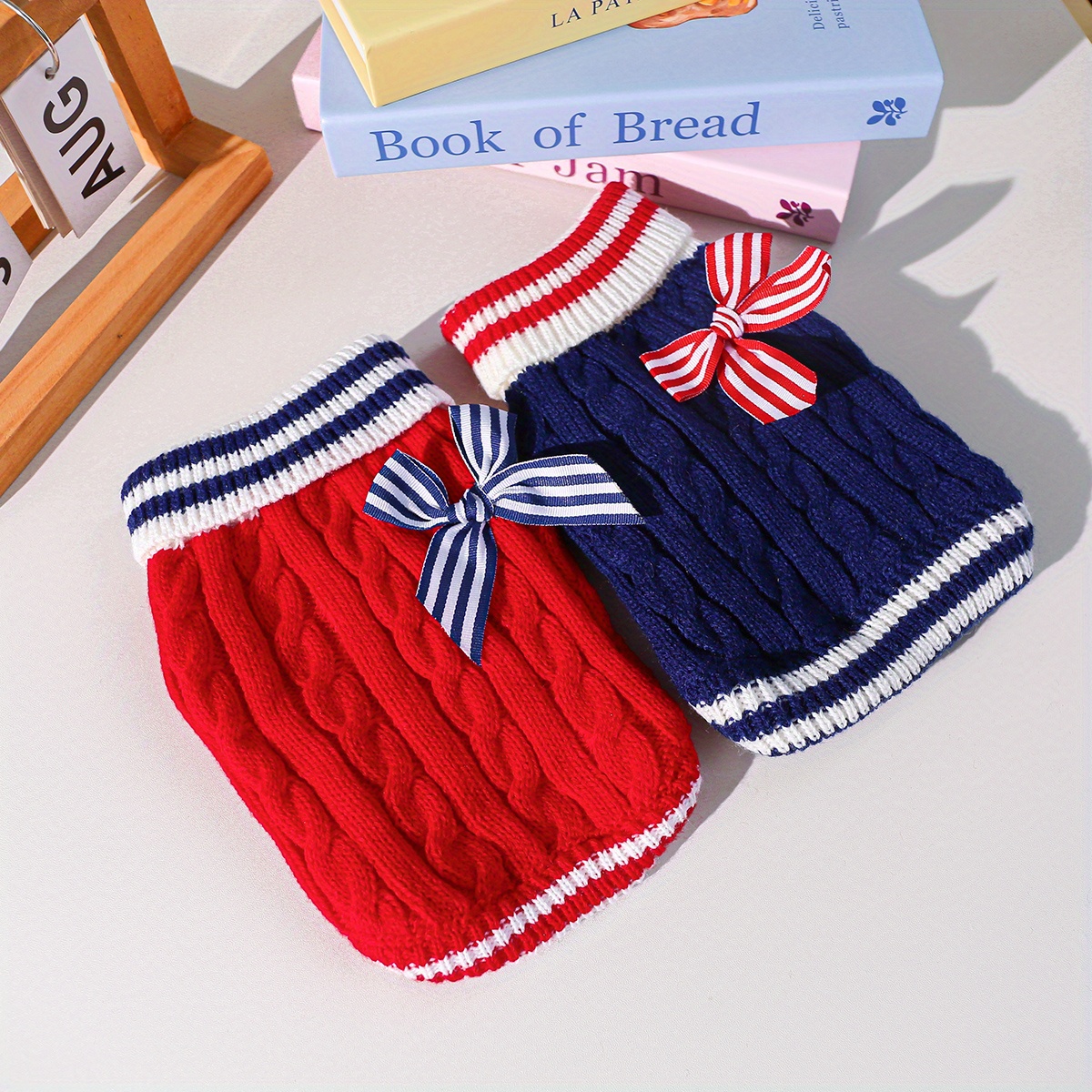 TEMU Set maglioni navy - Set di maglioni blu e rossi per animali domestici, piccoli cani, ciondoli per con a maglia a forma di testa