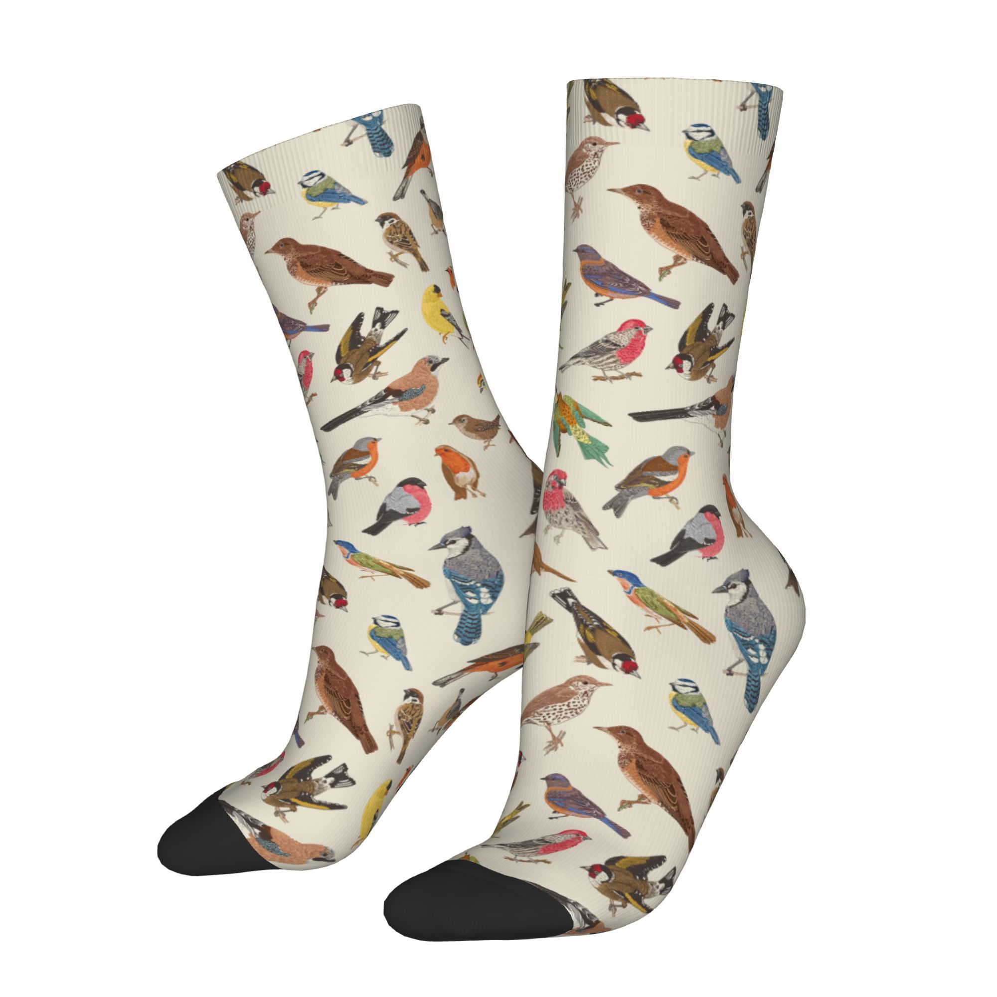TEMU 1 Pair Vintage Birds Pattern Printed Men's Socks Novelty Sock