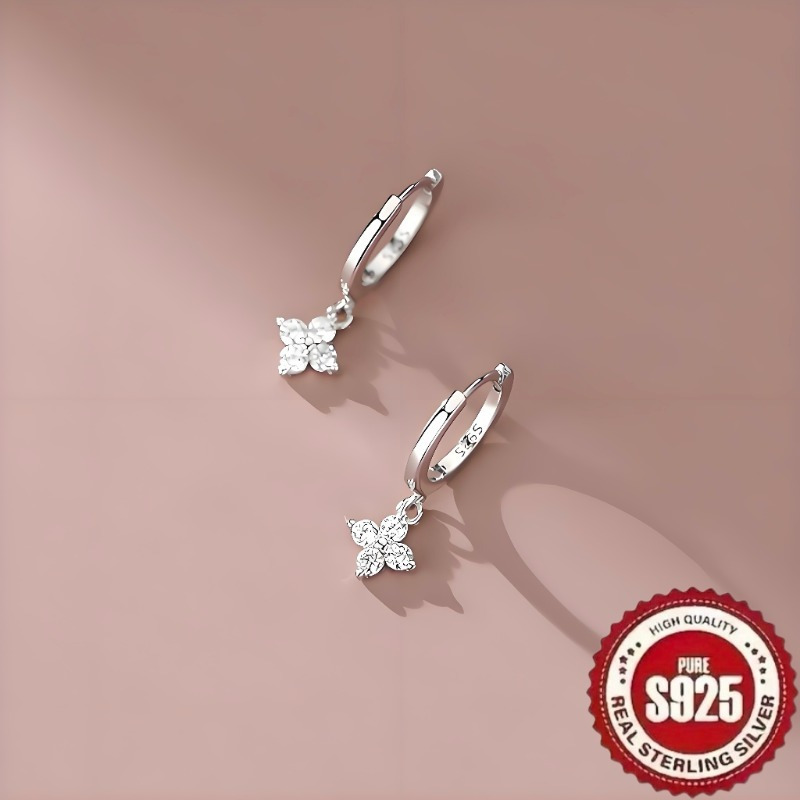 

1 Pair Elegant 925 With Synthetic Zirconia, Clover & , Trendy For Daily & Gift , Valentine's Day Suitable, Wear