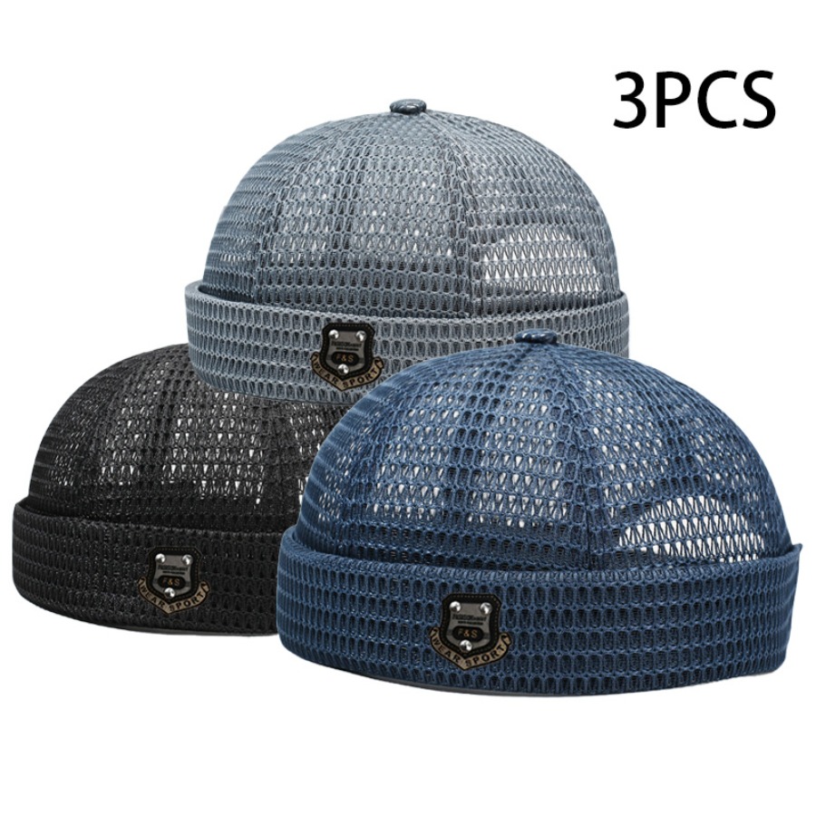 TEMU New Summer 3pcs Set Featuring Large Mesh, Breathable, Brimless Melon Skin Hat. This Adjustable Hip-hop Suitable For Men And Women, Perfect For