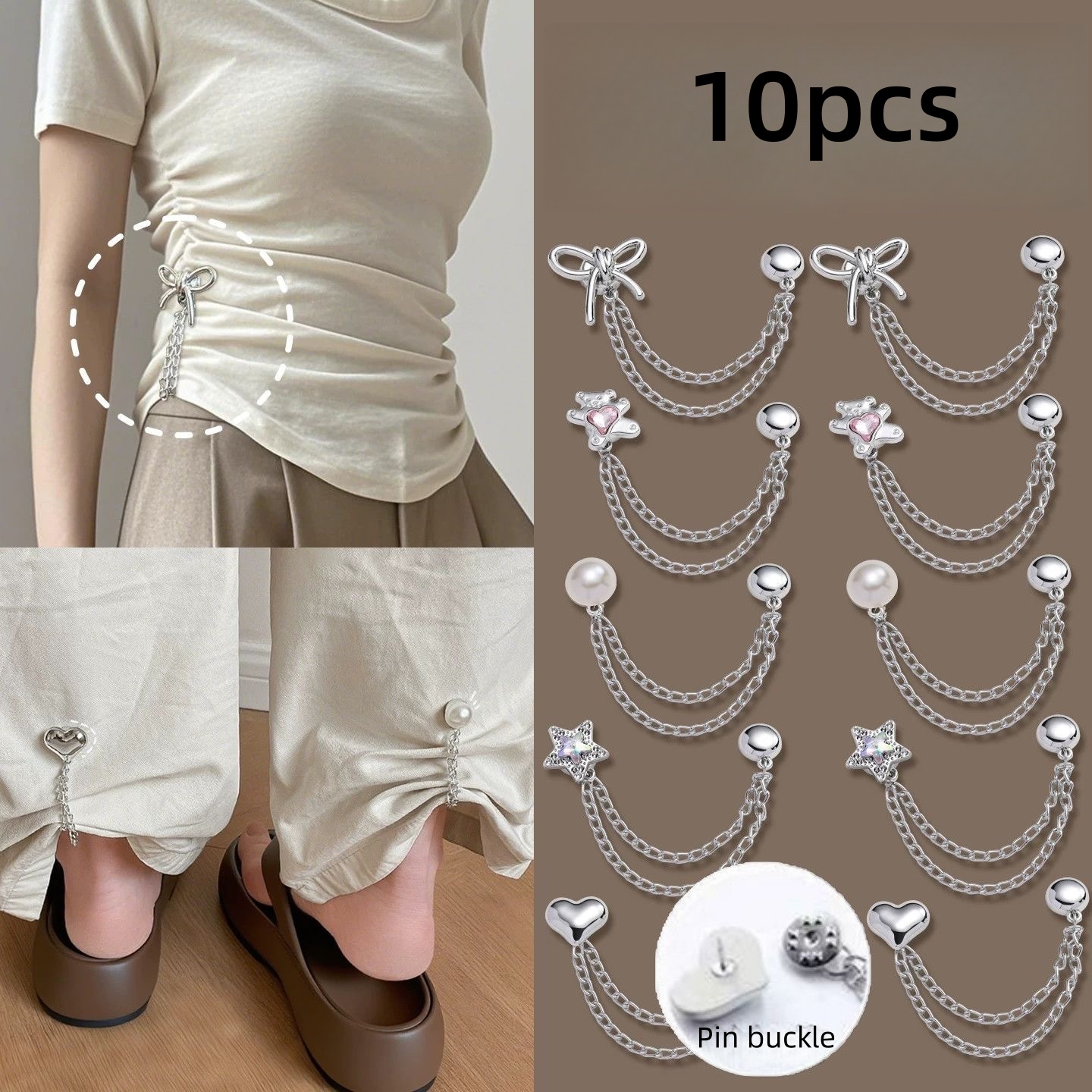 TEMU 10pcs Set Of Multifunctional Garment Clips For Hemming. Star-shaped Heart-shaped Bow Clip For Shirt/pants Hemming, Button Clips, Cute