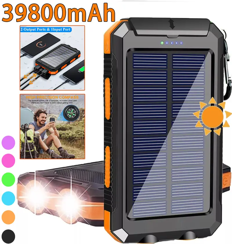 solar charger 39800mah solar charger power bank portable solar phone battery panel charger qc3 0 dual usb port battery pack charger portable for all cell phones electronic devices long lasting travel camping led flashlight for festival Product details 0