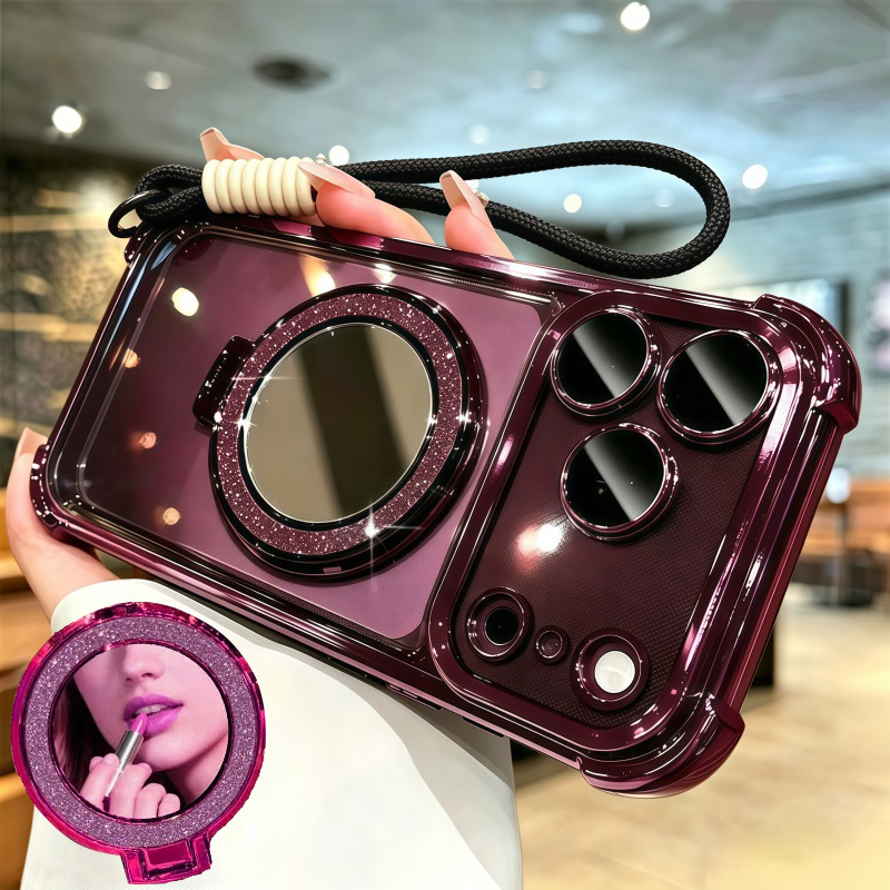 TEMU Phone Case: Corner With Lanyard Phone Case For Iphone 18 17 16 15 14 13 Pro Max For Phone Holder Mirror Girls Boy Festival Gift Phone Case For