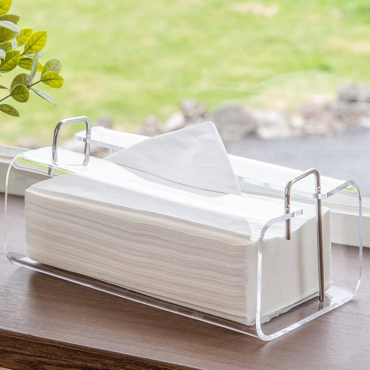 acrylic tissue box holder rectangle acrylic tissue holder with 2025 curved design silvery   9 5 x4 75   tissue box dispenser for bathroom kitchen office silvery accents Product details 4