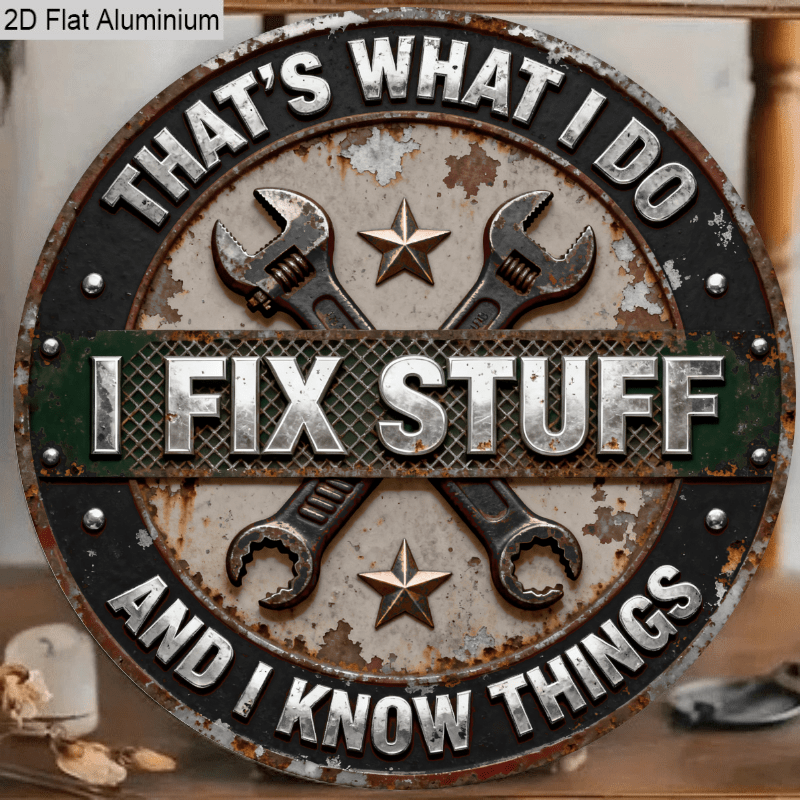 TEMU 2d Flat, 1pc Rustic Style Humorous Round Wall Art Sign, Is To Fix Things, I Some Stuff, Great Father's Day Gift, Suitable For Garage Wall Decor,