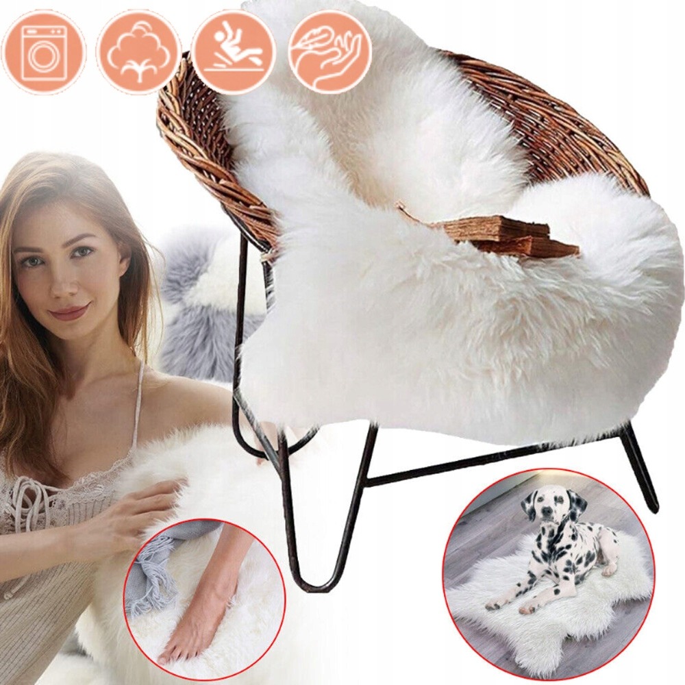 Image of White Lambskin Sheepskin Rug 65-102cm, Fluffy Long-haired Rug For Living Room Decor, Soft Carpet For In The Bedroom