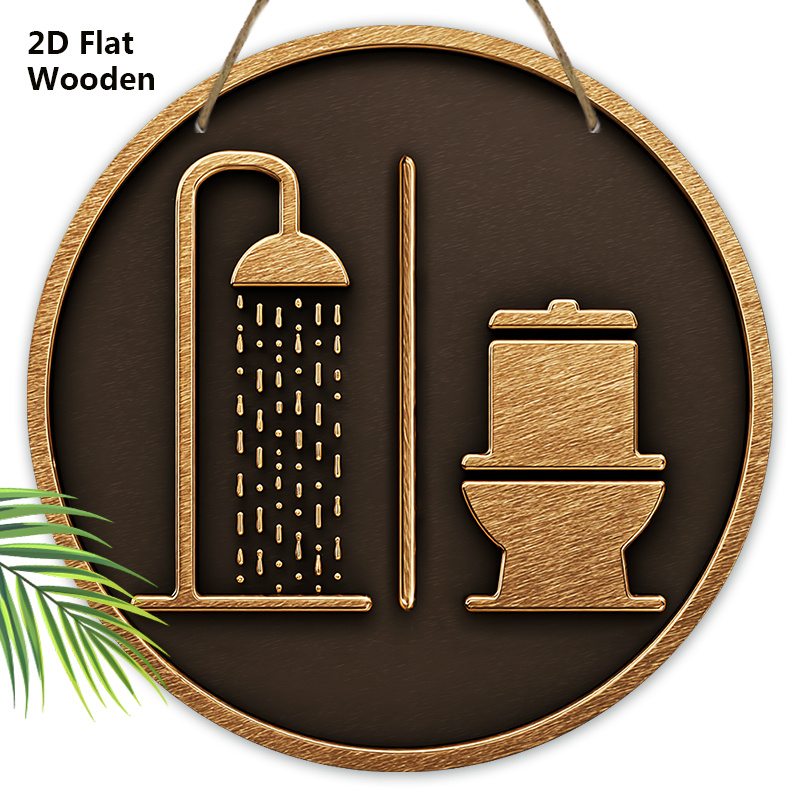 TEMU 2d Flat, 1pc, 7.87in Wooden Bathroom Sign - Unique Figurine Ornaments With Bathroom Theme - Ideal For Bathroom Door, Wall Decor - No Electricity