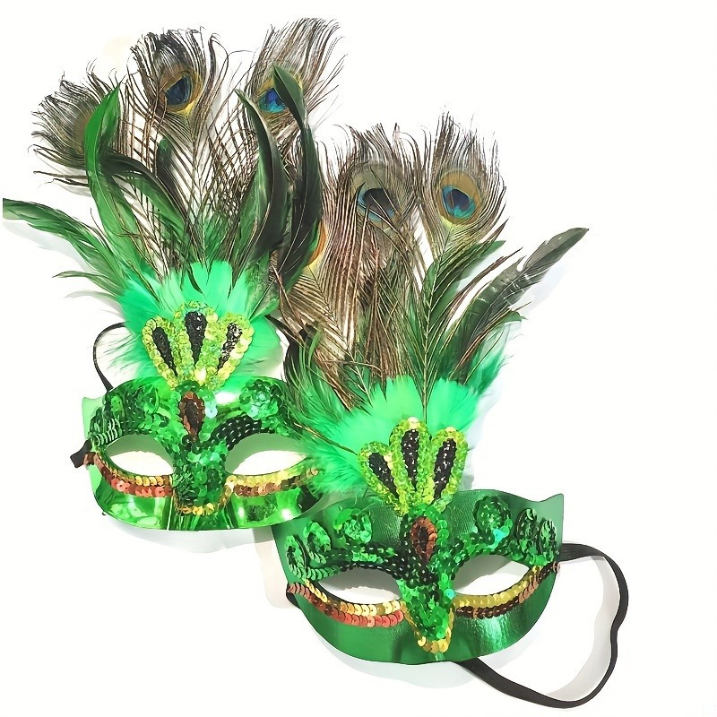 JewelryWe Masque Carnaval Venitien Plastique: Masques Vénitiens Femme Pâques Irlandaise Plume Vert Réglable pour Déguisement Bal de Maquillage Mascarade - Cadeau Femme