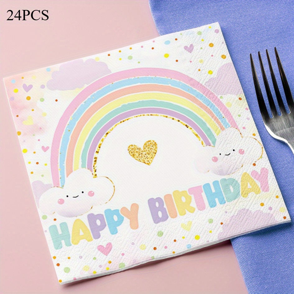 Image of 24pcs Rainbow Birthday Napkins, Disposable Birthday Party Napkins, Party Decorations For Halloween、christmas