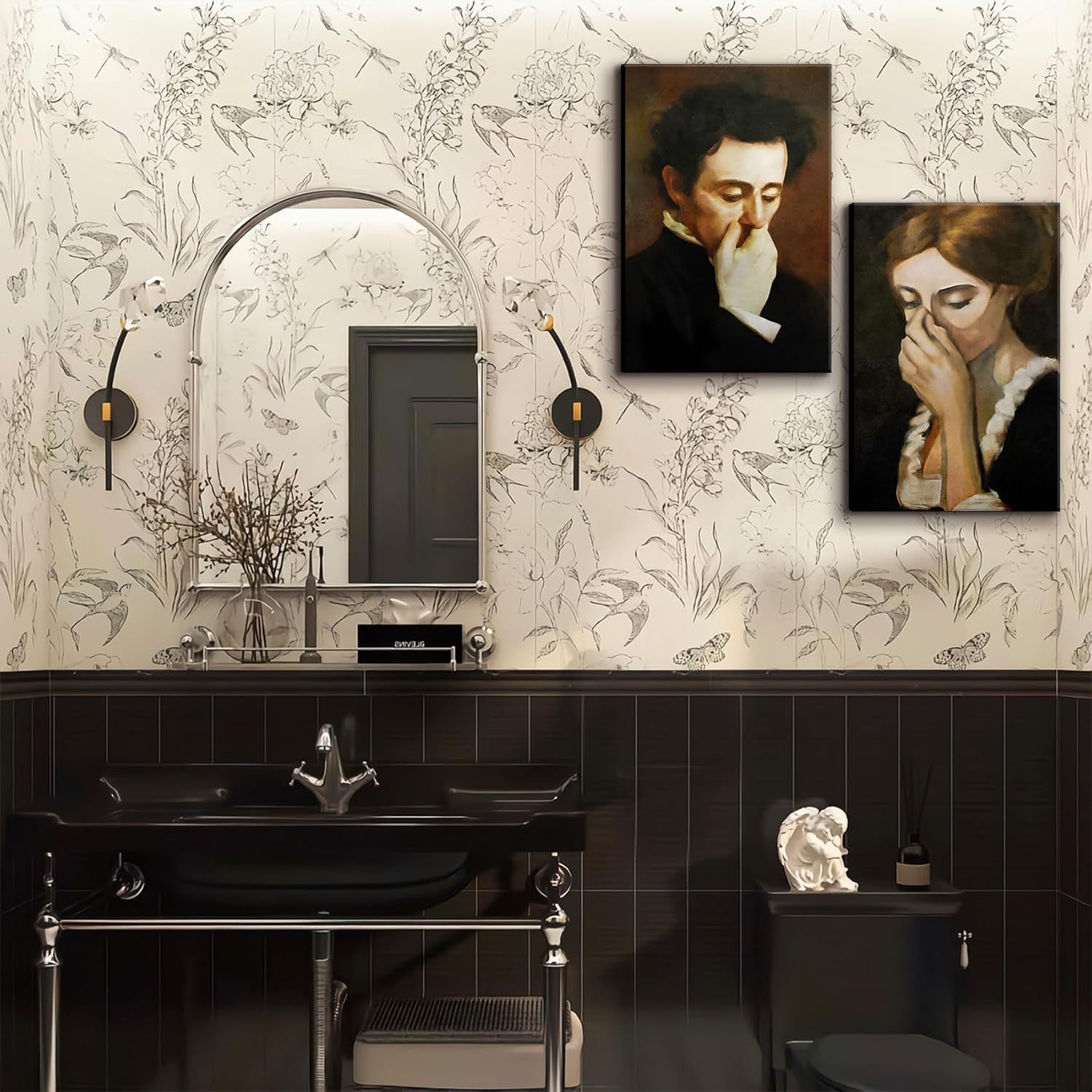 

2d 2pcs Funny Bathroom Wall Art Set- Vintage Mid-century Style Prints With Humorous Toilet And Bad Smell Themes, Lady& Man Paintings, Classic Bathroom Wall Decor, Idea For Home