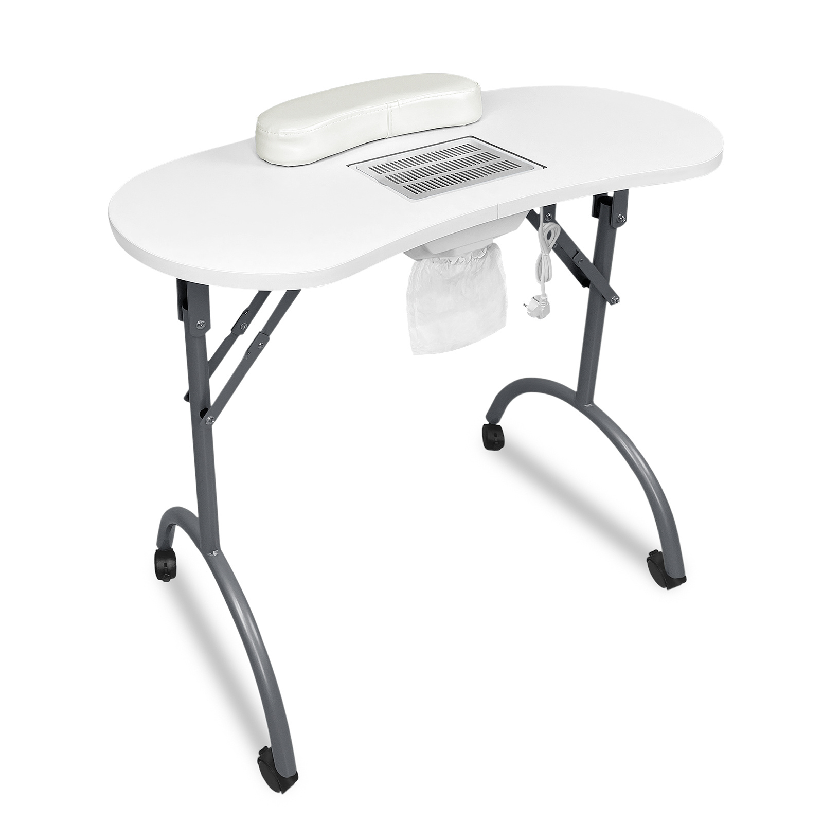 Image of Foldable Nail Table With Vacuum Cleaner, Suitable For Nail , Easy To Move, Equipped With Wheels, Pads, Drawers, And Storage Bags (white/black)