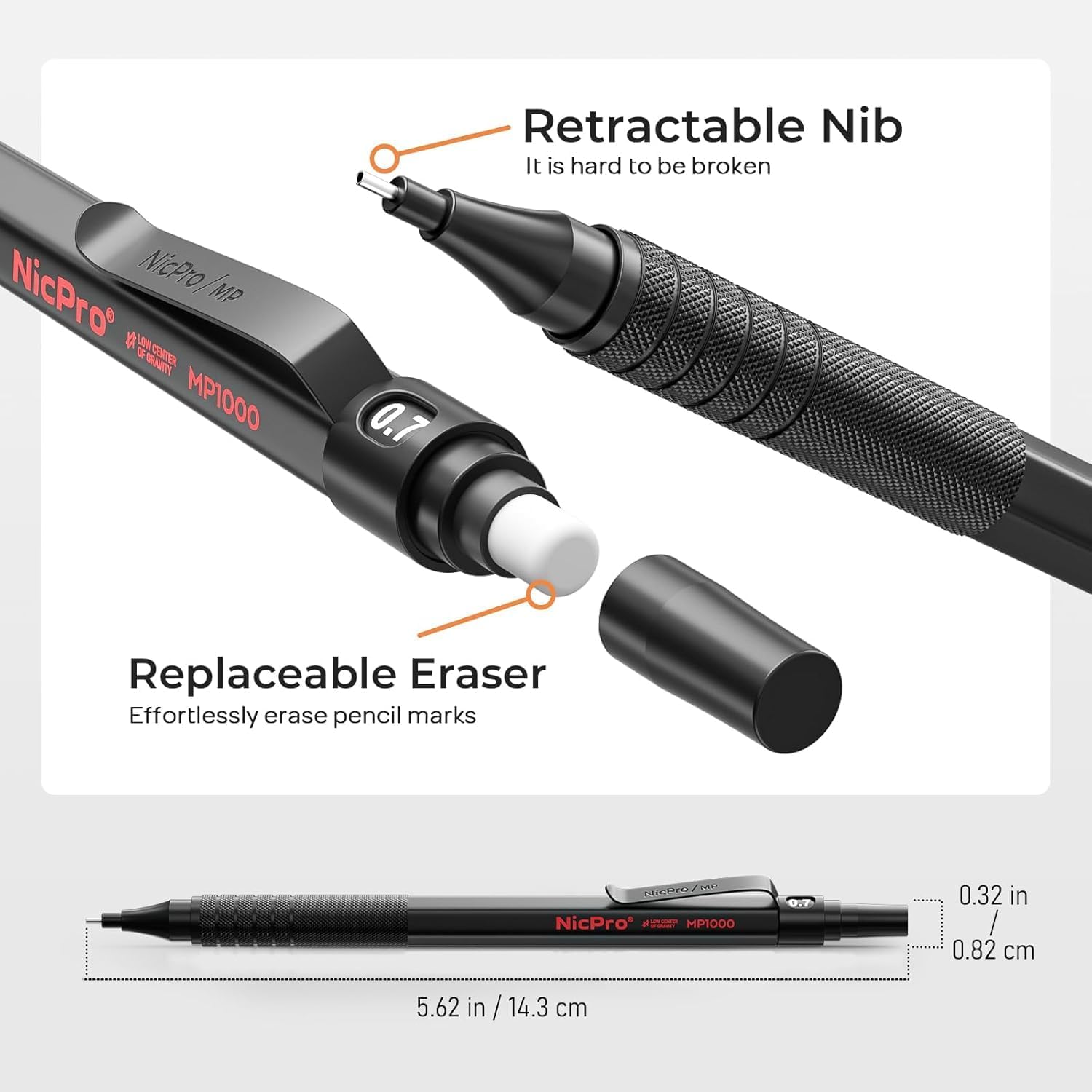 Black Metal Mechanical Pencil Set with Lead Holders & Refills