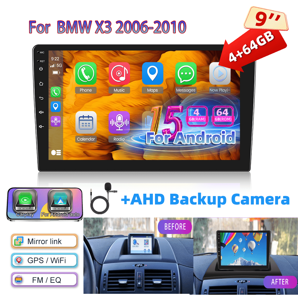 [4+64g] 15 Car Radio, For X3 2006-2010, 9-inch 1280p Ips Touch Screen Radio With Car Radio Ai Dsp/ Fm/ Rds/ 32eq Gps Wifi Swc+microphone, Ahd Reverse Camera, Without Battery
