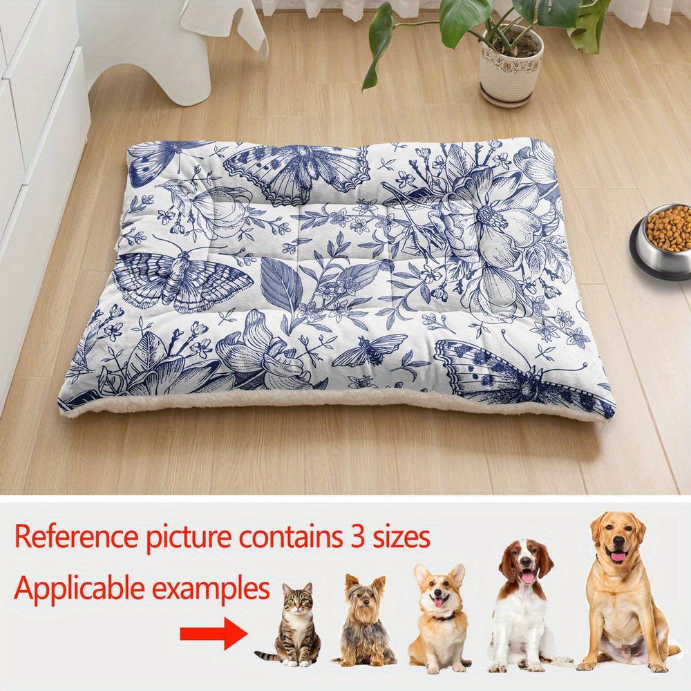 Übergroßes Hundebett Sofa Hundebox Auflage mit blauem Schmetterlings-Blumen-Druck, maschinenwaschbares Hundebett/Matte für kleine, mittelgroße und große Hunde