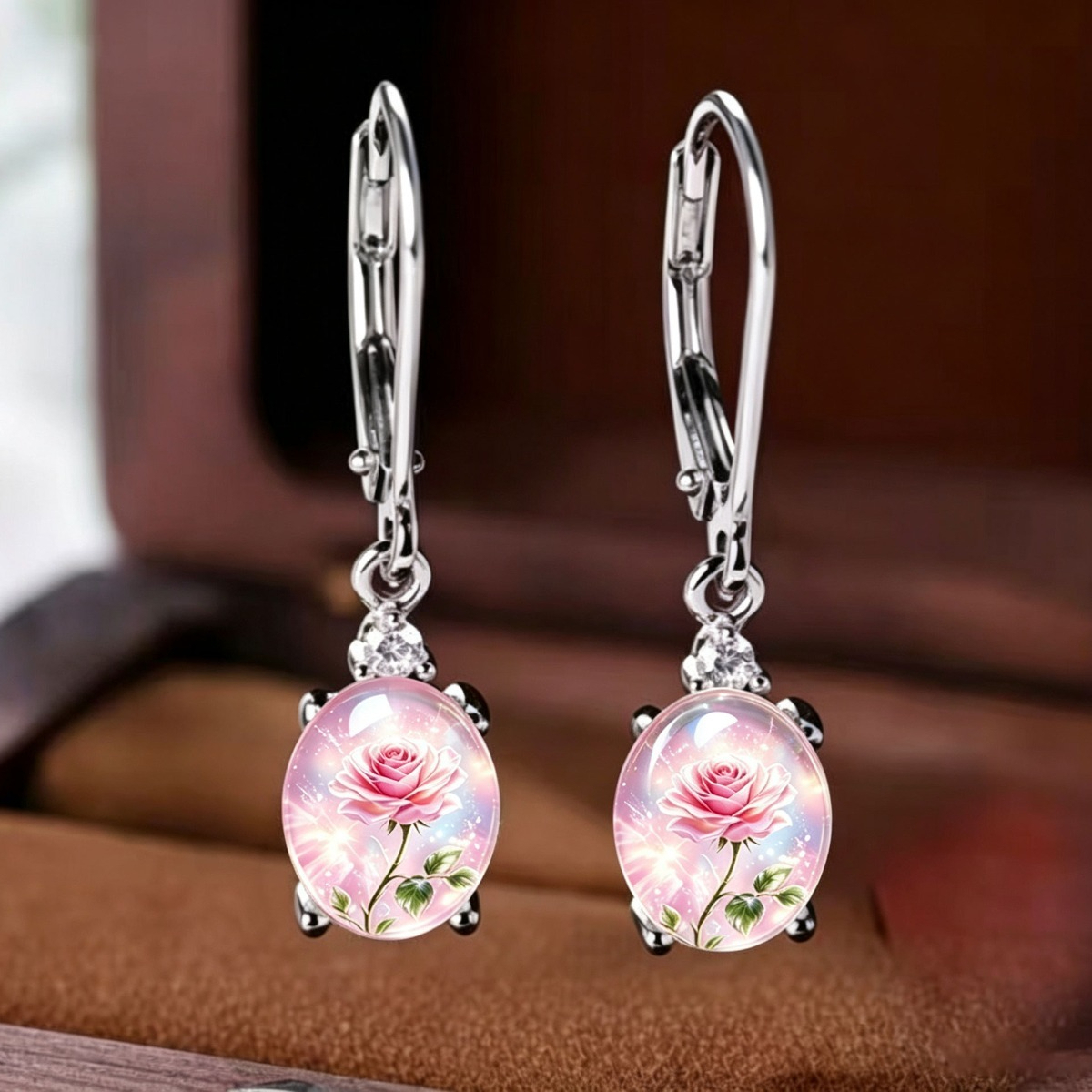 TEMU Ensemble de 2 pièce de boucles d'oreilles ovales à avec goutte et motif de étincelante, bijoux de mode floraux pour femmes, bijoux sur le thème