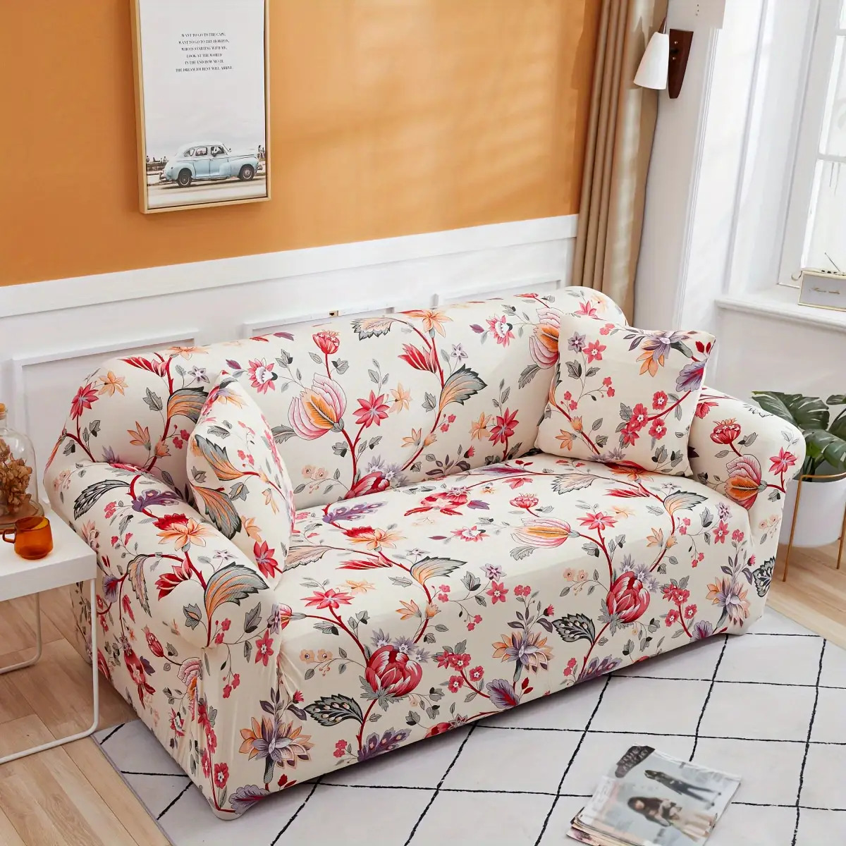 Modern Stretch Full-size Sofa Cover- Non-slip Shading Machine Washable Design- High Stretch Polyester Surface- Digital Printing Telescopic Fit- Home And Office Dual-use