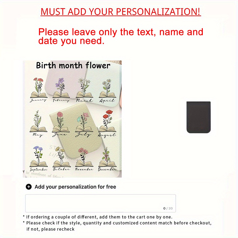 TEMU 1pc Personalized Pu Leather Magnetic Bookmark, Flower Name Customization, Gifts For Her, Gifts For Parents, Gifts For Colleagues, Book