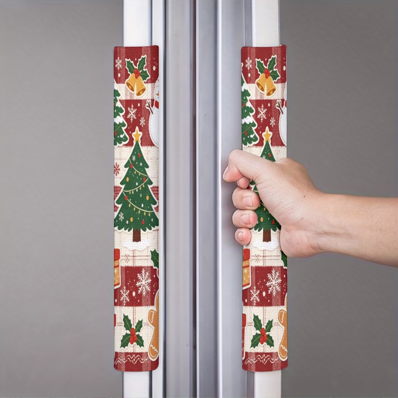 TEMU 2pcs Double-sided Printed Refrigerator Door Handle Covers, Red Plaid Christmas Pattern, Suitable For Handles Of Refrigerators, Dishwashers,
