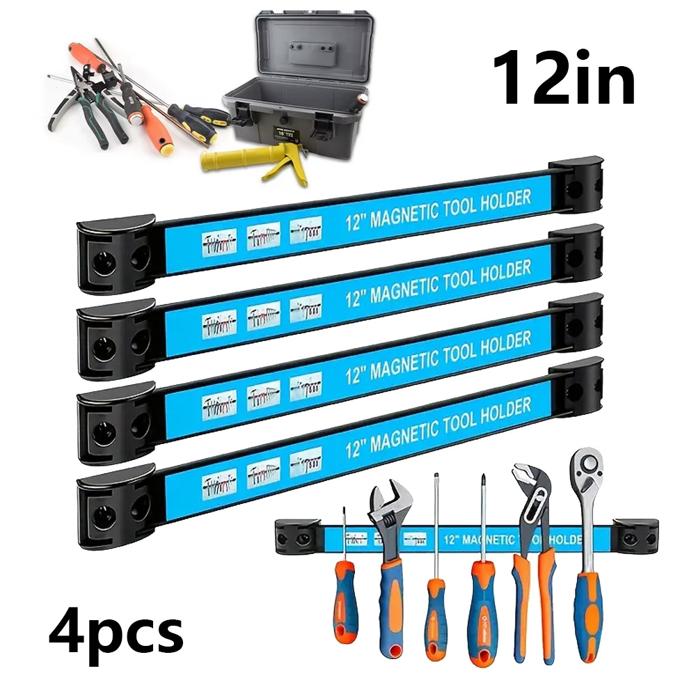 Image of 12" Magnetic Tool Holder Strip 4 Pack, Used For Storing , Kitchen Utensils, And Iron Products. Storage Arrangement Organizer, In Workshop, Mounting Screws Included.