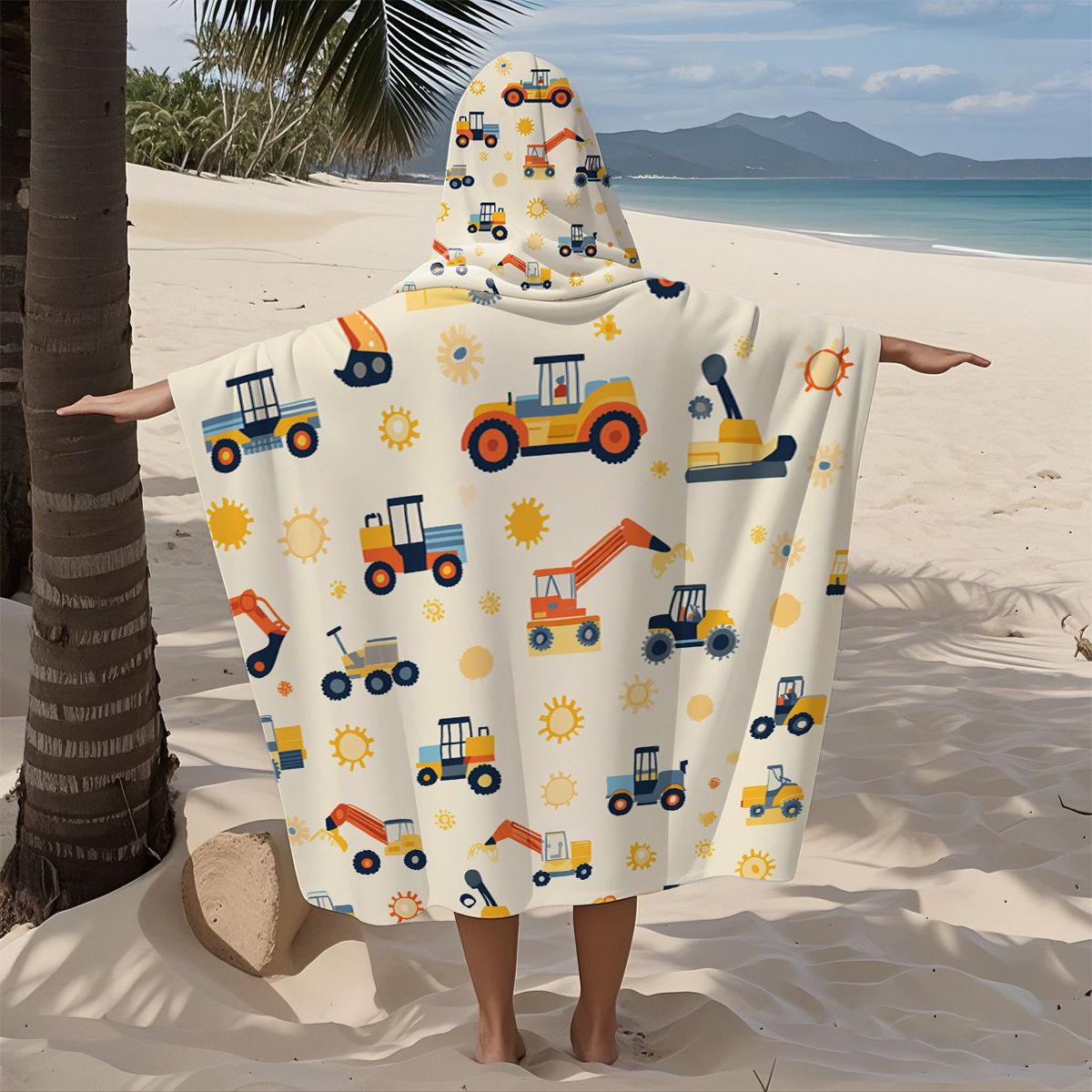 1pc Microfiber Hooded Beach Towel With Cartoon Car Pattern, Super Soft Comfortable, Quick Drying, , Suitable For And Pools, Wearable Bathrobe, Perfect Gift