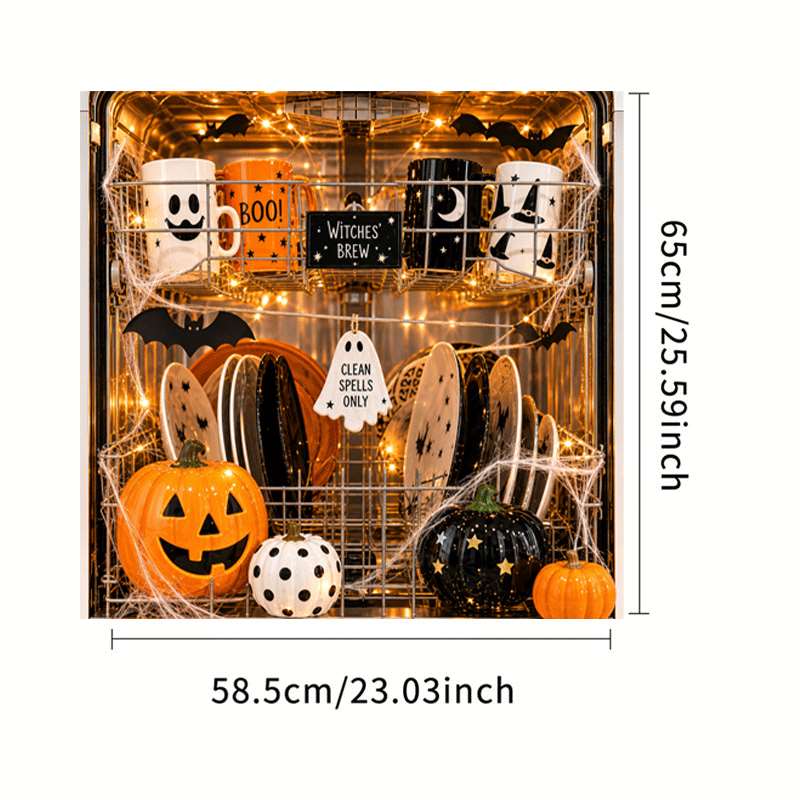 TEMU 2d Flat Decoration 1pc Halloween Theme Sticker, Waterproof, Oilproof, Durable Vinyl Decal, Seamless Design, Opaque, For Dishwasher, Washing