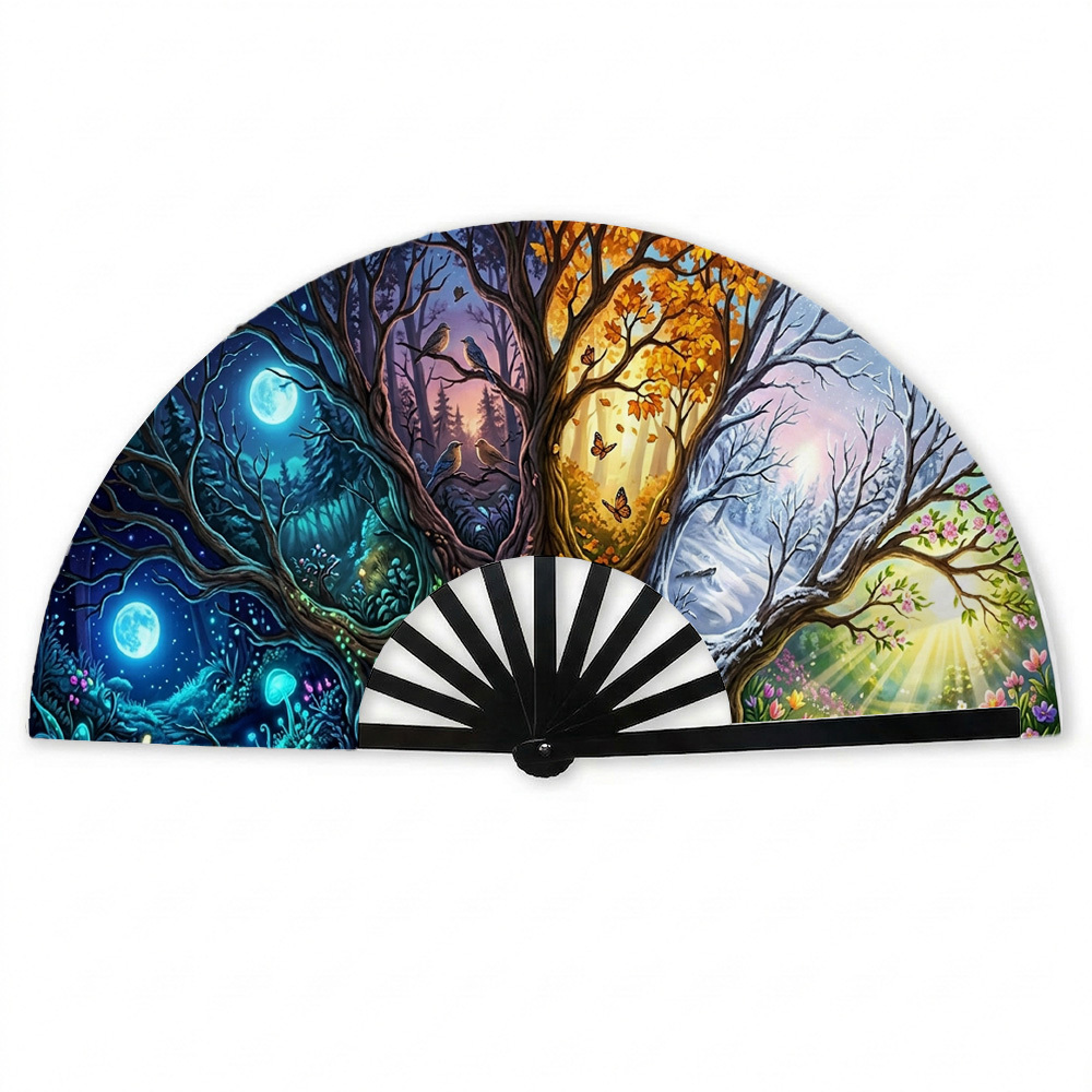 TEMU 1pc Éventail Pliant Surréalisme Arbre de Vie pour Fêtes de Famille, Concerts, des Remises de Diplômes, Spectacles de Danse, Décorations, ,