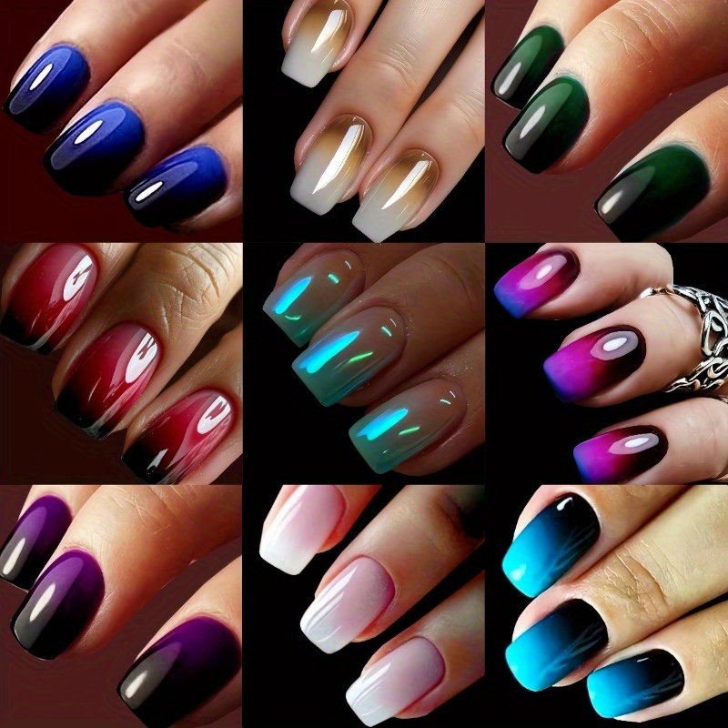 TEMU Short Square Fake Nail Glossy False Nails With Designs Gradient Glossy Press On Nails 216pcs (9 Pack) Acrylic Nails Glue On Nails Full Cover Stick On Nails For Women And