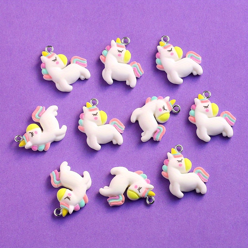 

10pcs Unicorn Charms - Resin Pendants With Loop For , Necklaces & Earrings - Fun Summer Cartoon Design