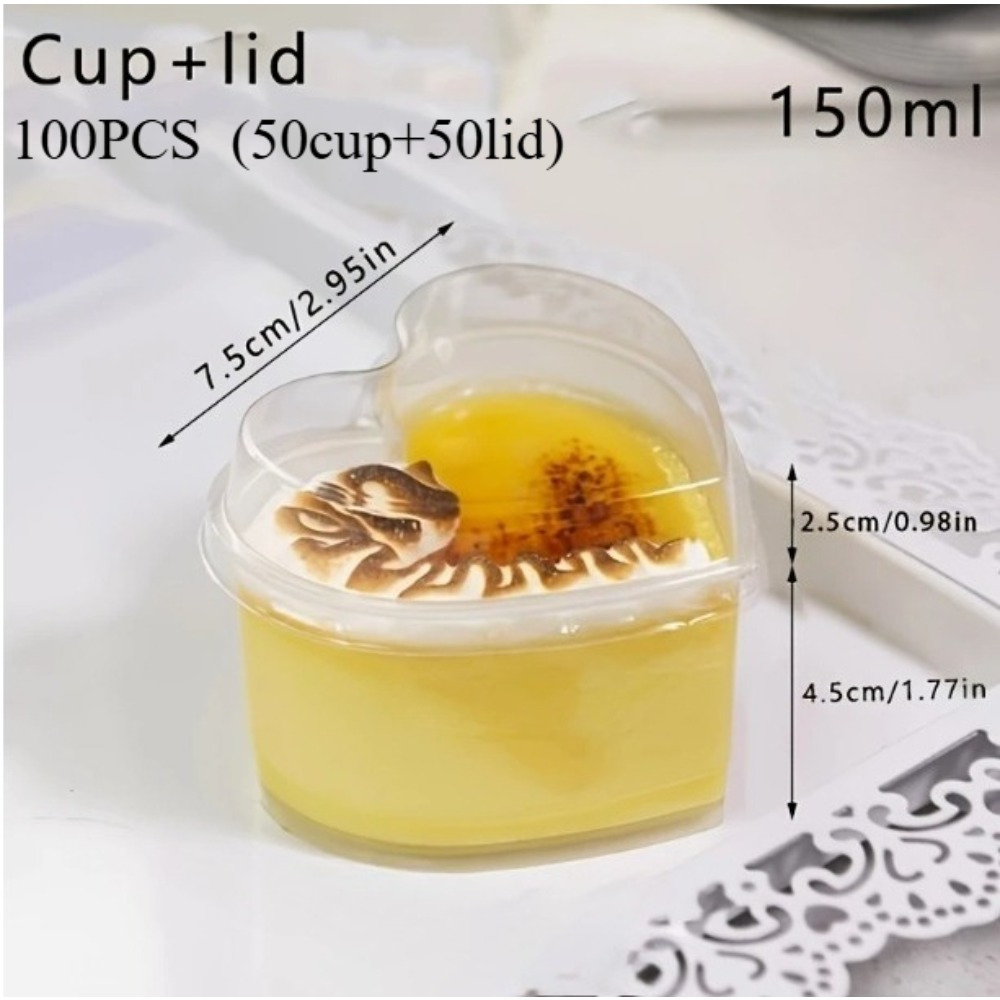 Image of 100pcs (50 Cups + 50 Lids) Romantic Cake Mousse Dessert Pudding Yogurt Cup With Lid, Suitable For Graduation Season Weddings Christmas Halloween Restaurant Baking Use