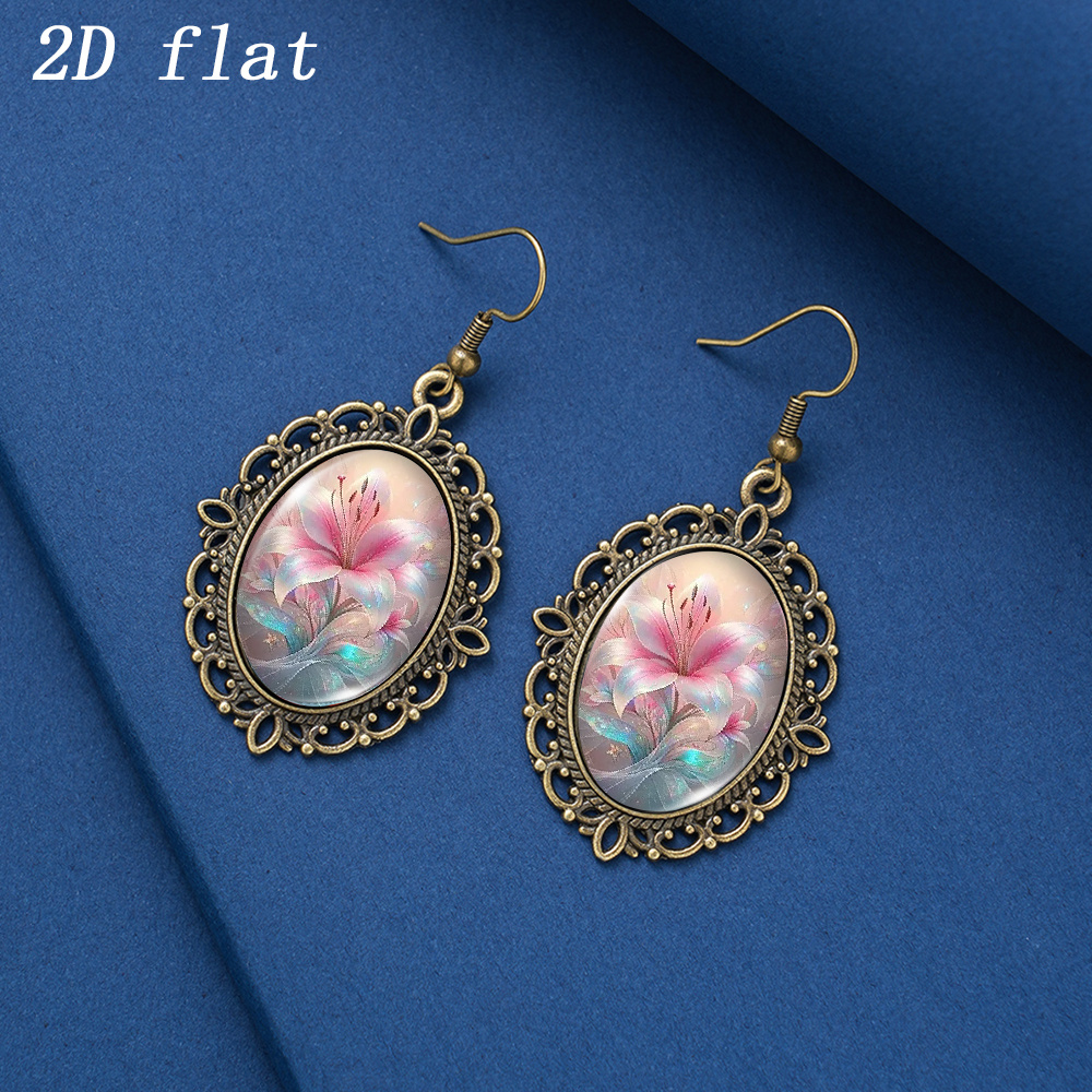 Women's Aesthetic Iridescent Pink Lily Pattern Earrings