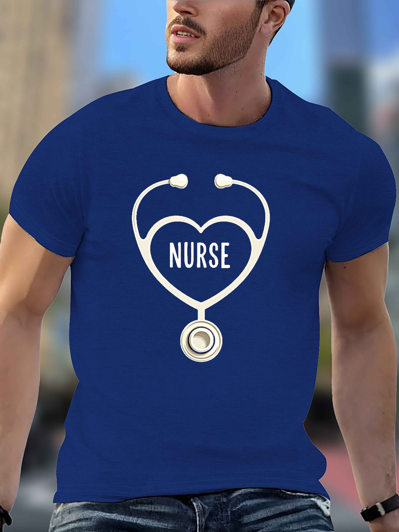 men's casual nurse stethoscope heartbeat graphic t shirt Temu Norway