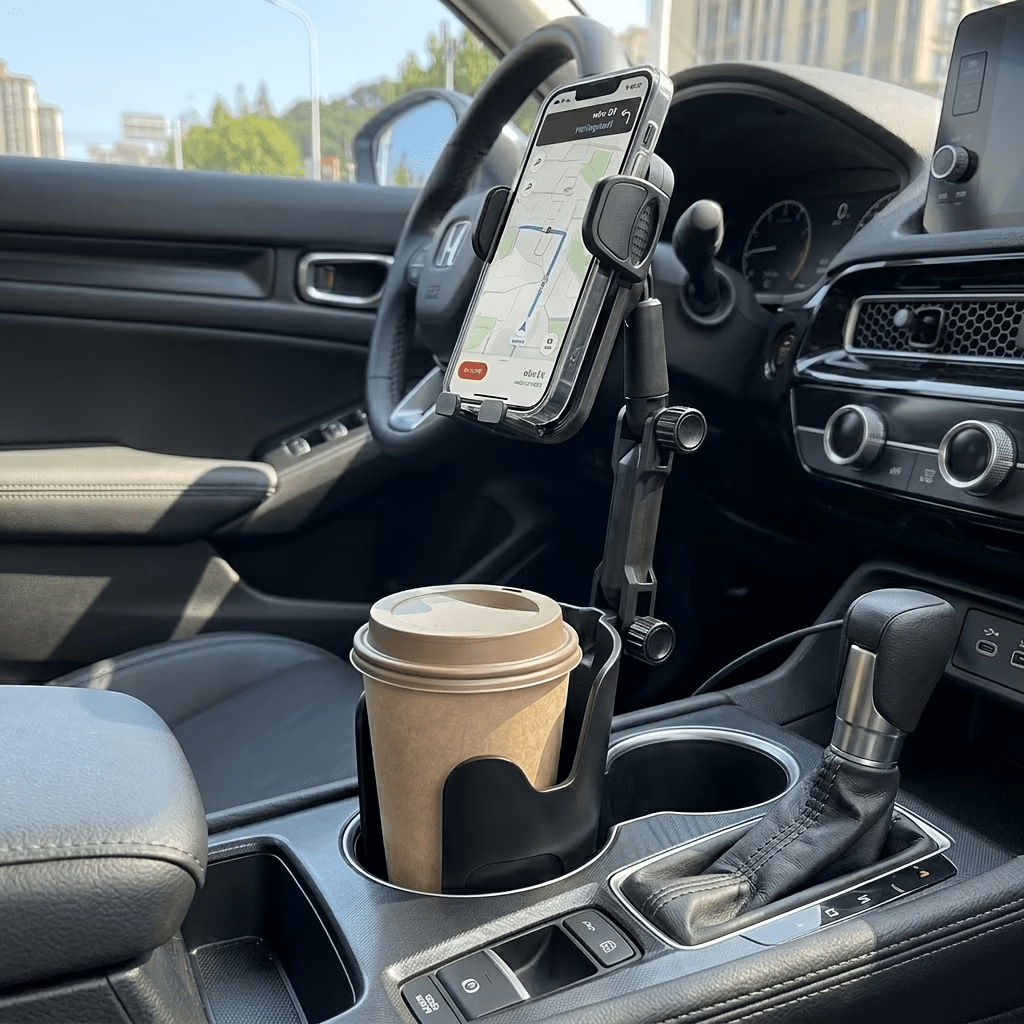 TEMU Car Cup Holder Phone Mount With Adjustable Dual Joint Arm, Universal Cell Phone Holder For Car, 360° Rotation Locking Knob, Hands Holder Phone