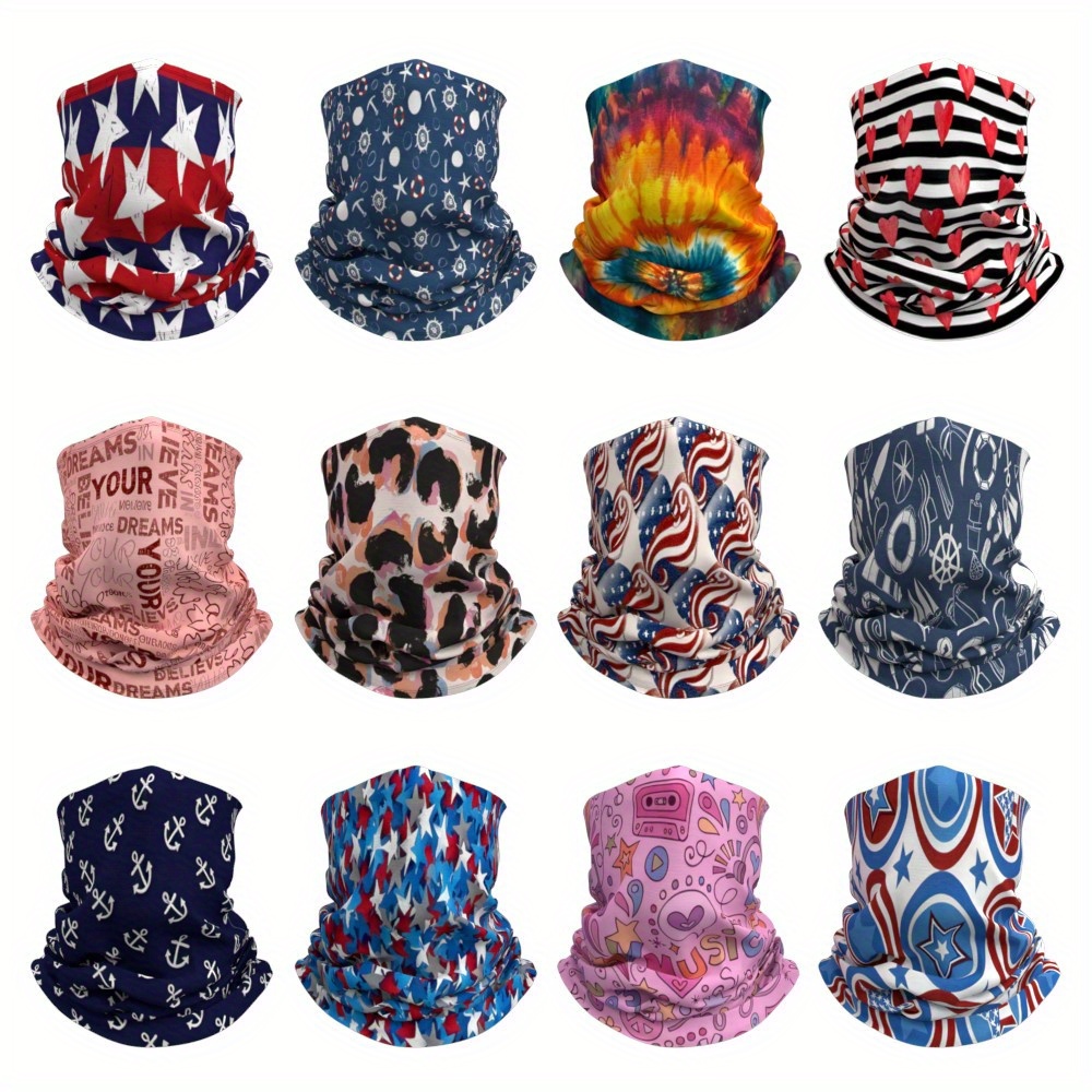 12pcs 9x18 inch star abstract art neck gaiters scarf high     breathable multi color assorted patterns for outdoor running fishing hunting parties versatile headwear fashion accessory running gear vibrant gaiter smooth stretchy fabric party decoration stylish accessory   multipurpose gaiter fashionconscious  