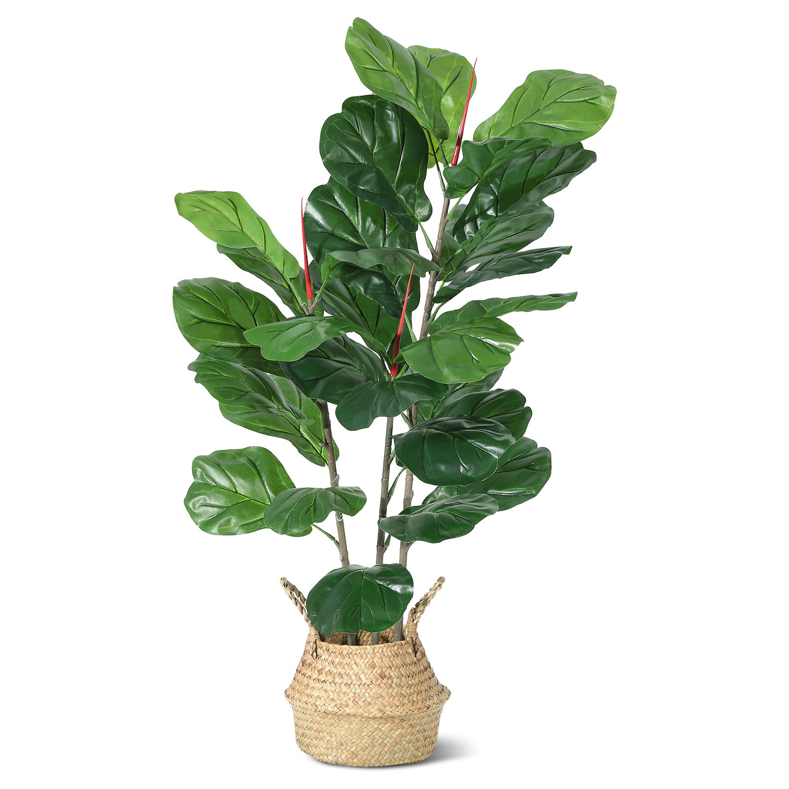 Image of Fiddle Leaf Realistic Potted Plant With Natural Trunk And Lifelike Leaves Indoor Floor Decor For Home Office Living Room Black Straw-textured Pot Single Unit
