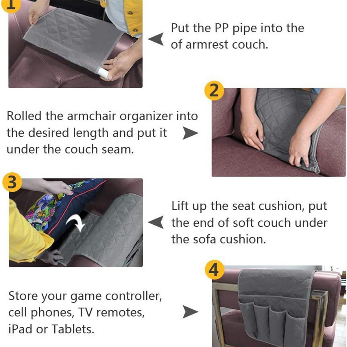 gray quilted sofa armrest organizer remote control holder Temu
