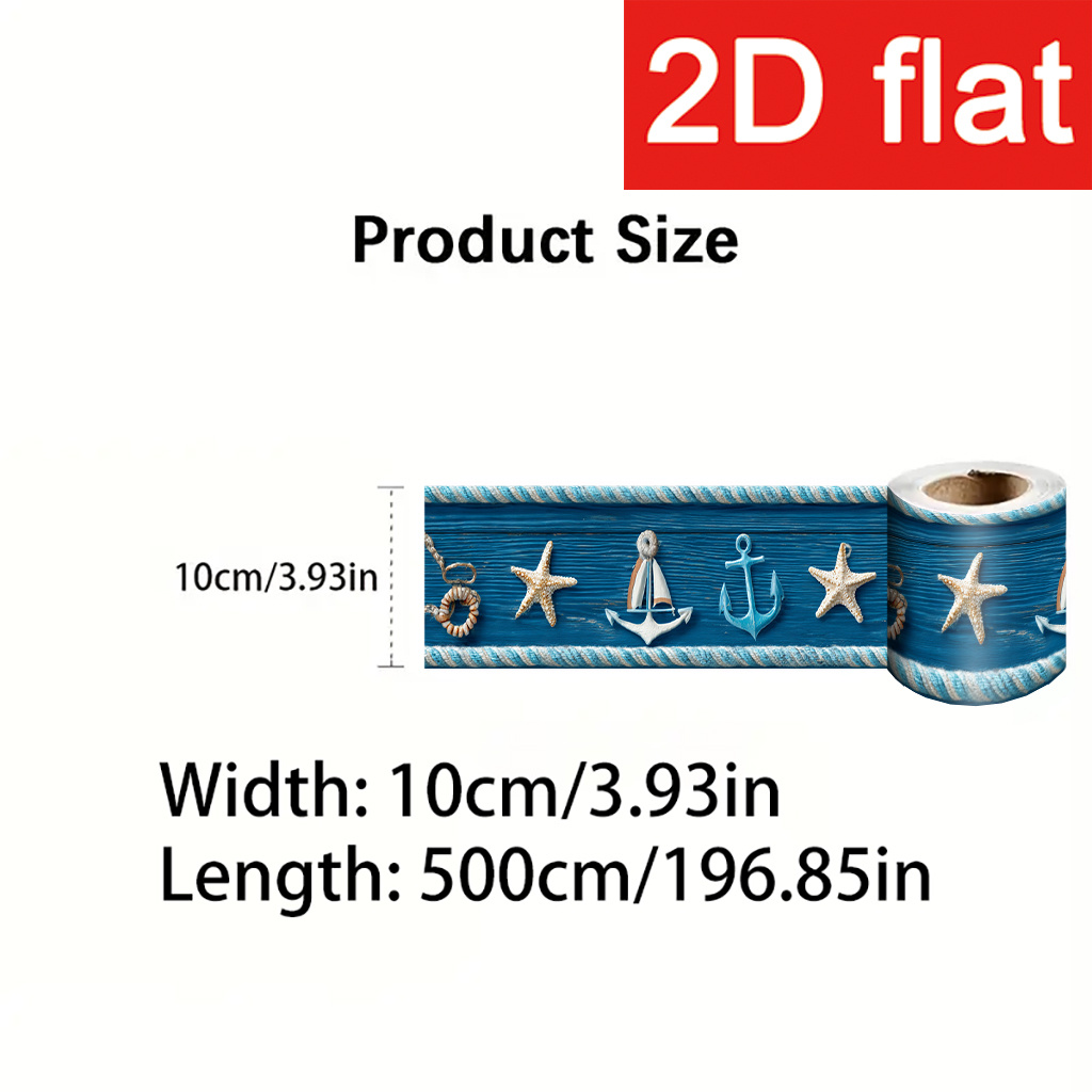 Image of 1 Roll 10x500cm (3.9x196.9in) Border Sticker | Elegant Wall Stickers, Self-adhesive, Perfect For Baseboard With Nautical Pattern, Enhance Decor With Vibrant , And Durable Pvc Material