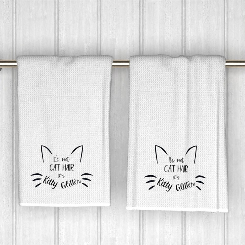 2pcs soft polyester cat hair removal towels, 45.72x66.04 cm - i d rather be with kitty design, ideal for kitchen & bathroom, pet grooming essential, machine washable,   cat owners, cat grooming details 1