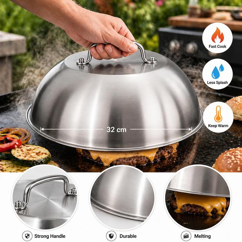 TEMU Cloche de cuisson en acier inoxydable de 32 cm pour plaque chauffante, BBQ, gril – Couvercle de cuisson à la vapeur, maintien au chaud,