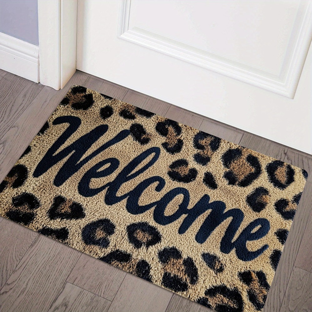 TEMU 1 tapis de imprimé léopard – Tapis d'entrée "" en cursif, paillasson imprimé animal noir et marron, convient pour d'entrée, tapis d'extérieur ,