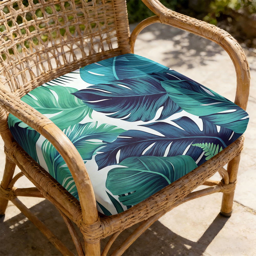 TEMU 1pc Blue And Green Banana Leaves Pattern Courtyard Chair Seat Cushion, Indoor And Outdoor Seat Cushions, Back Cushions, Size 19.7 X 17.7 X 1.57