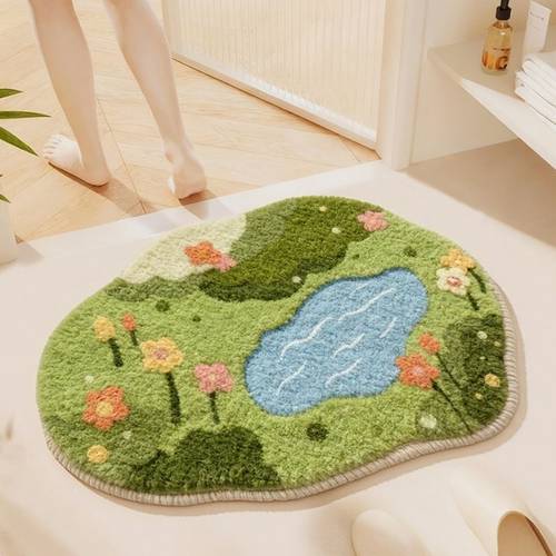 faux imitation cashmere 900g 9mm 2d hd printing rug green floral room sofa grass and bedroom decor bedside rug irregular shape design for bathroom entryway foyer doorway fluffy and soft balcony