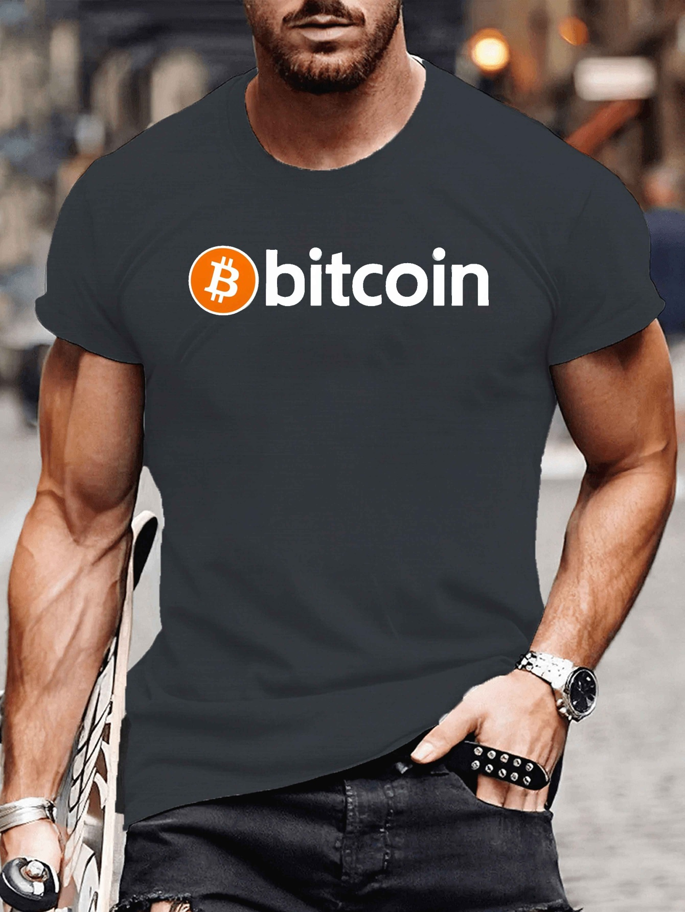 남성용 비트코인 로고 그래픽 티셔츠 캐주얼 반팔 통기성 폴리에스터 세탁기 사용 가능 여름에 완벽함 | tem - Temu  Republic of Korea