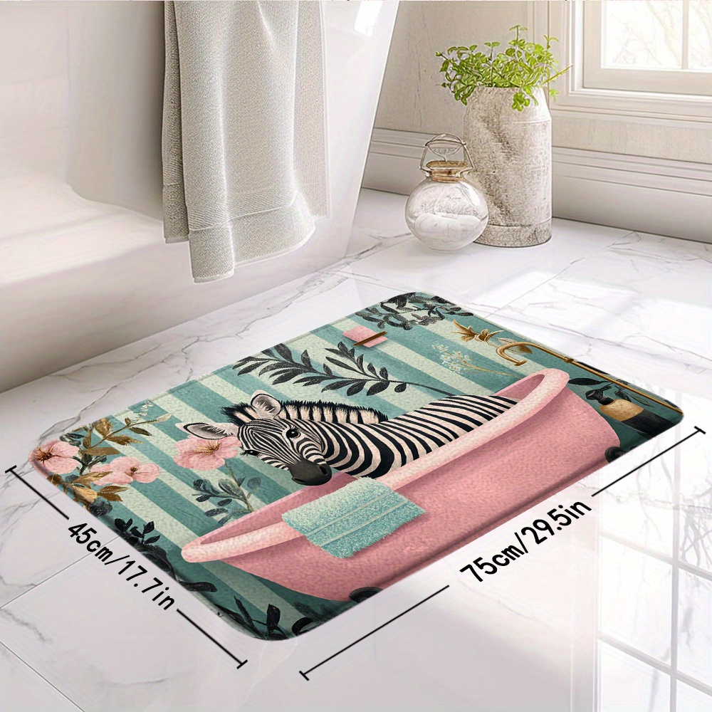 whimsical zebra bath mat soft flannel rug pink clawfoot tub Temu