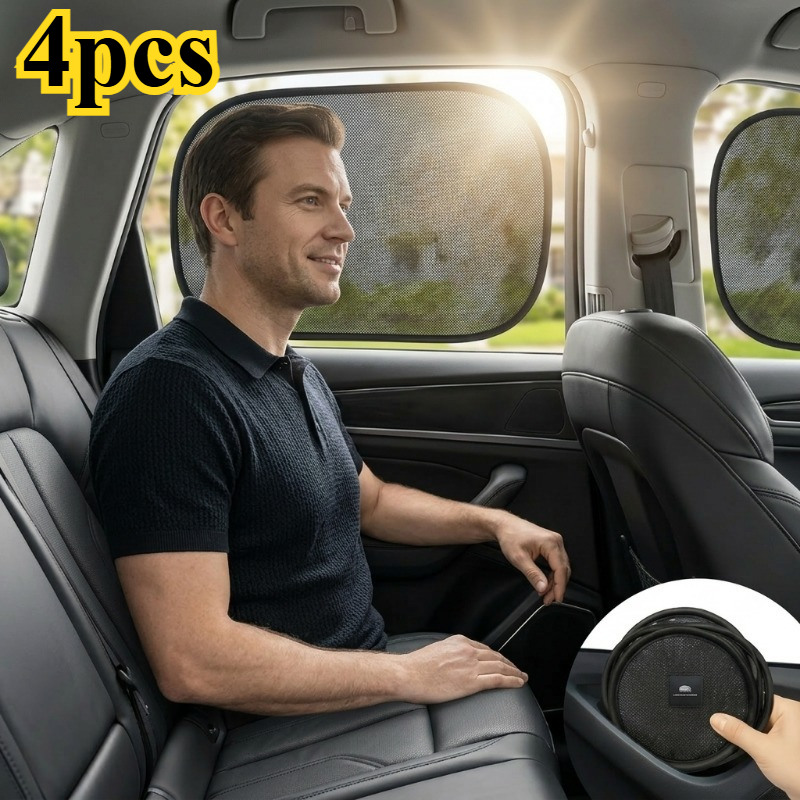 TEMU 4pcs Static Cling Car Window Sun Shades, Foldable Semi-transparent Uv Protection Side Window Covers For Cars, Suvs & Trucks, Easy-apply Summer