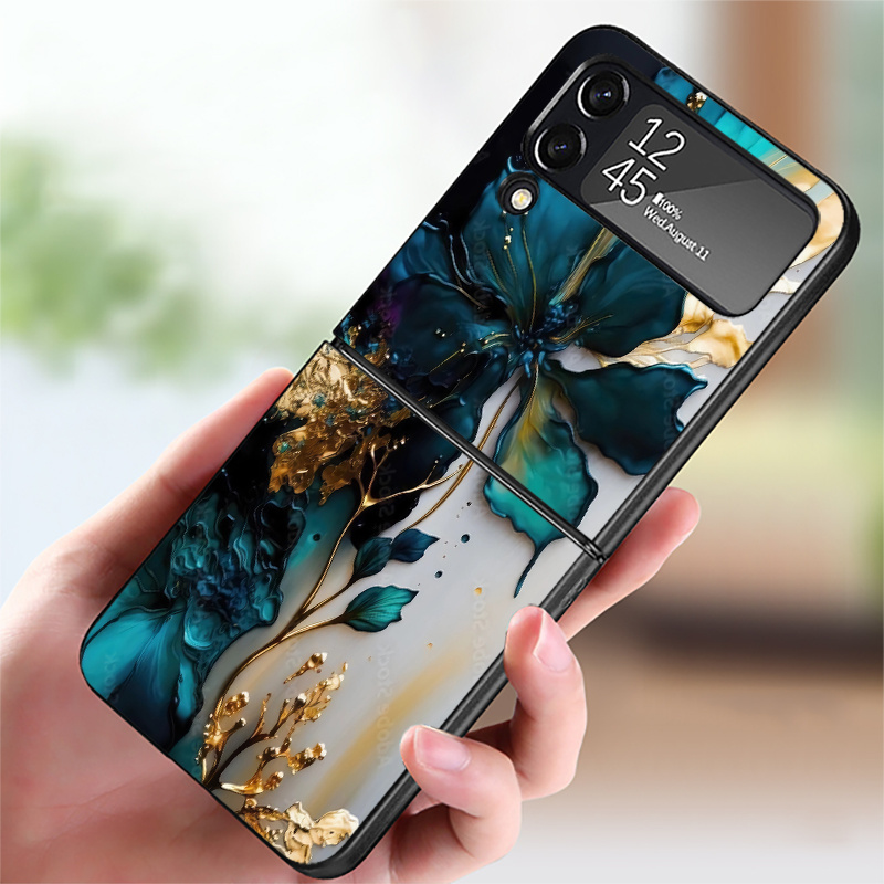 TEMU Phone Case - Stylish Marble Floral Hard Phone Case Compatible With For For Galaxy Z Flip Series Including , , Z , , Z Flip4, And Z Fe