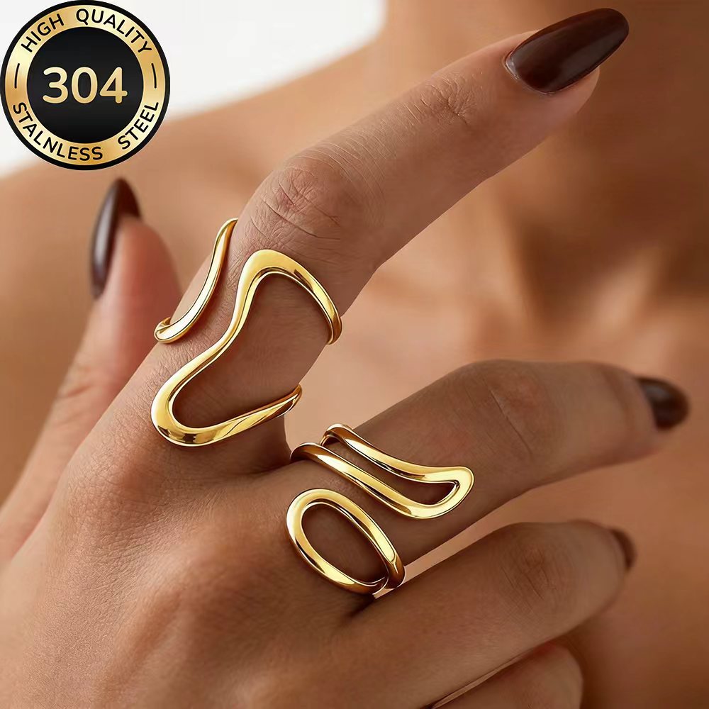 2pcs Golden Stackable Open Ring Set, Elegant Daily Wear