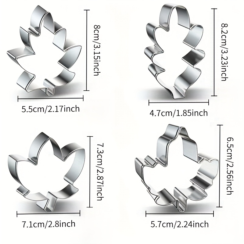 TEMU 430 Stainless Steel Maple Leaf, Oak Leaf, Ginkgo Leaf, And Sycamore Leaf 4pcs Cookie Cutter Set - Food-grade Fondant Press Mold Tool, Essential