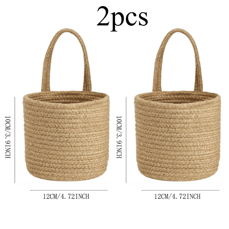 2pcs Set Of Pure Handmade Woven Home Storage Baskets. Suitable For , Home Desktop Storage, And Replacements For Flower Pots, Shelf Baskets