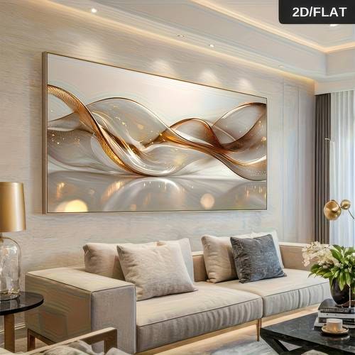 2d flat 2d flat design 1 large frameless modern abstract canvas wall art transparent lines with golden accents large contemporary decorative painting for living room bedroom or hallway large canvas art with elegant 2d flat